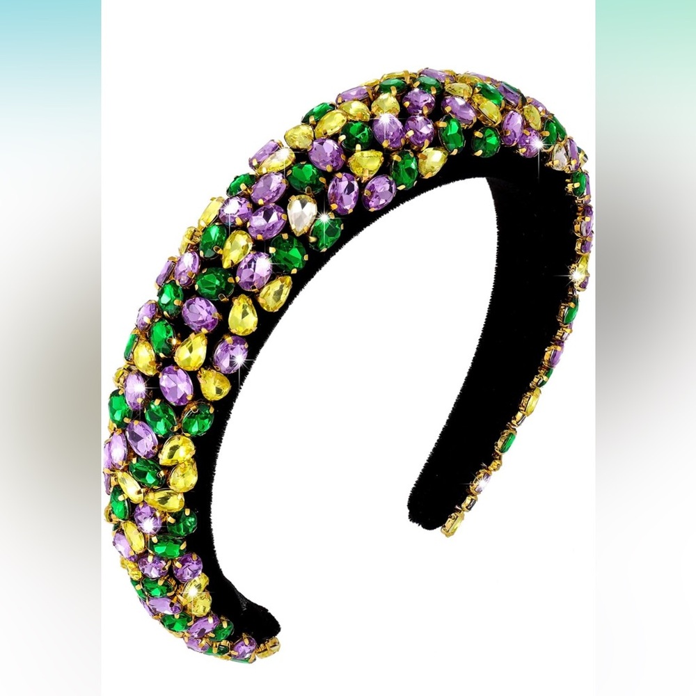 Stunning, wide padded rhinestone headband. Pink/green/yellow stones